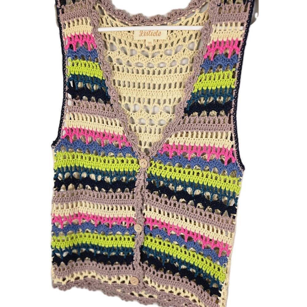 Listicle Boutique Crochet Jackie Vest MEDIUM Bohemian Boho Cottage Shabby Chic